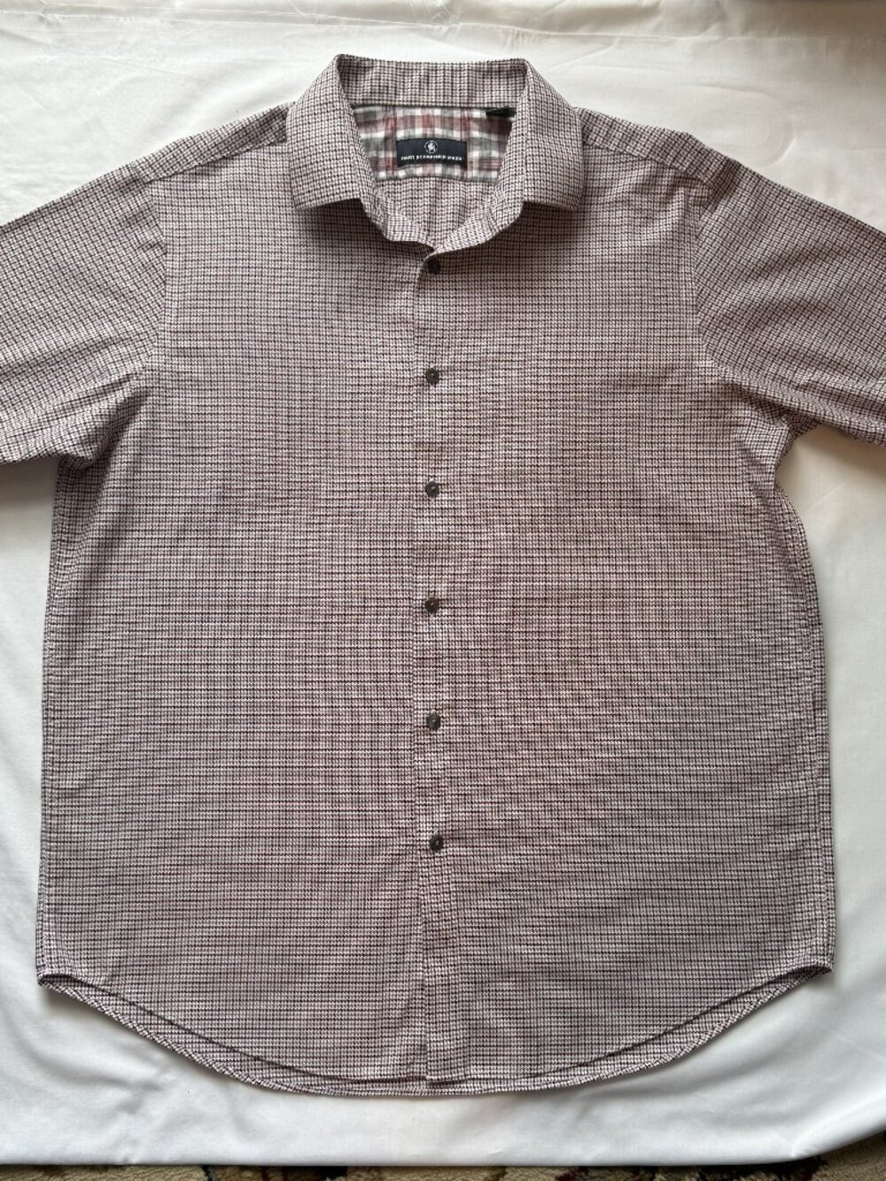 Hart Schaffner Marx Mens Large Short Sleeve Button Down Shirt Micro Check Red